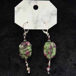 Ruby Zoisite Drop Earrings – Silver Plated wire and hookback